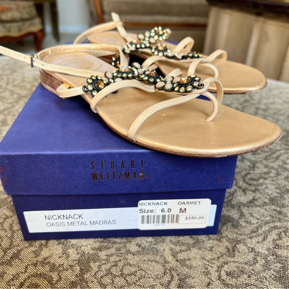 Vintage Stuart Weitzman Nicknack Oasis Metal Madris Crystal Sandals Size 6 EUC
